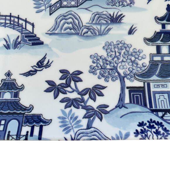 Shabby Chic Melamine Chinoiserie Appetizer Plates White & Blue Willow Set 4 New - Picture 3 of 12